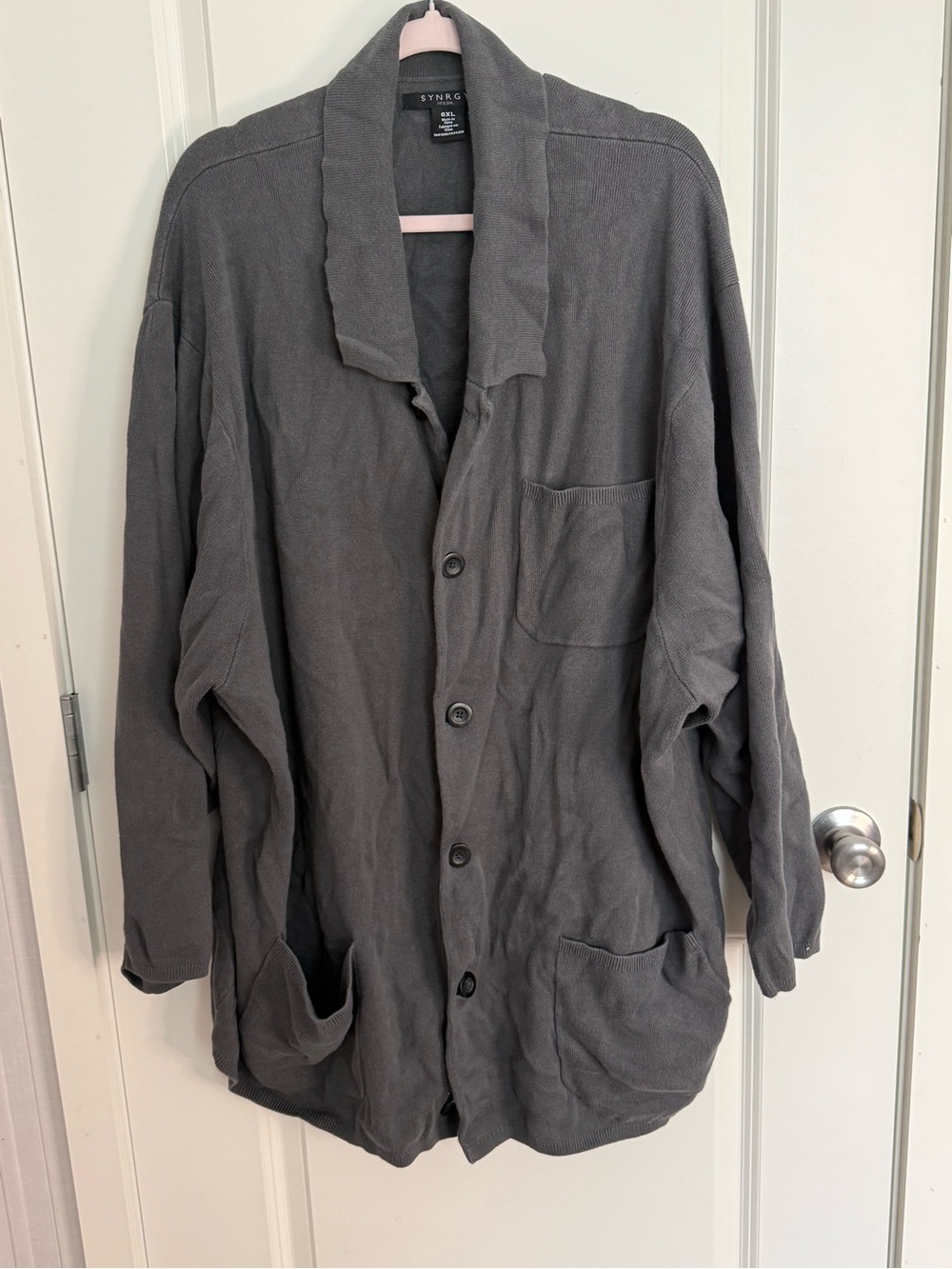 Men's Gray Cardigan Sweater - Shawl Collar